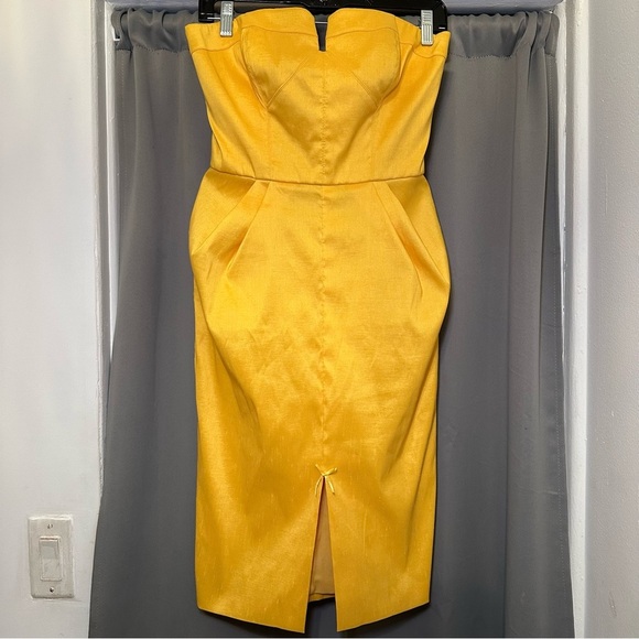 Badgley Mischka Strapless Yellow Cocktail Party Wedding Guest Dress Size - Picture 1 of 10
